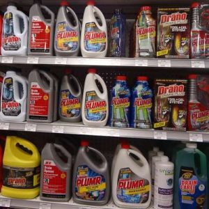 A selection of chemical drain cleaners